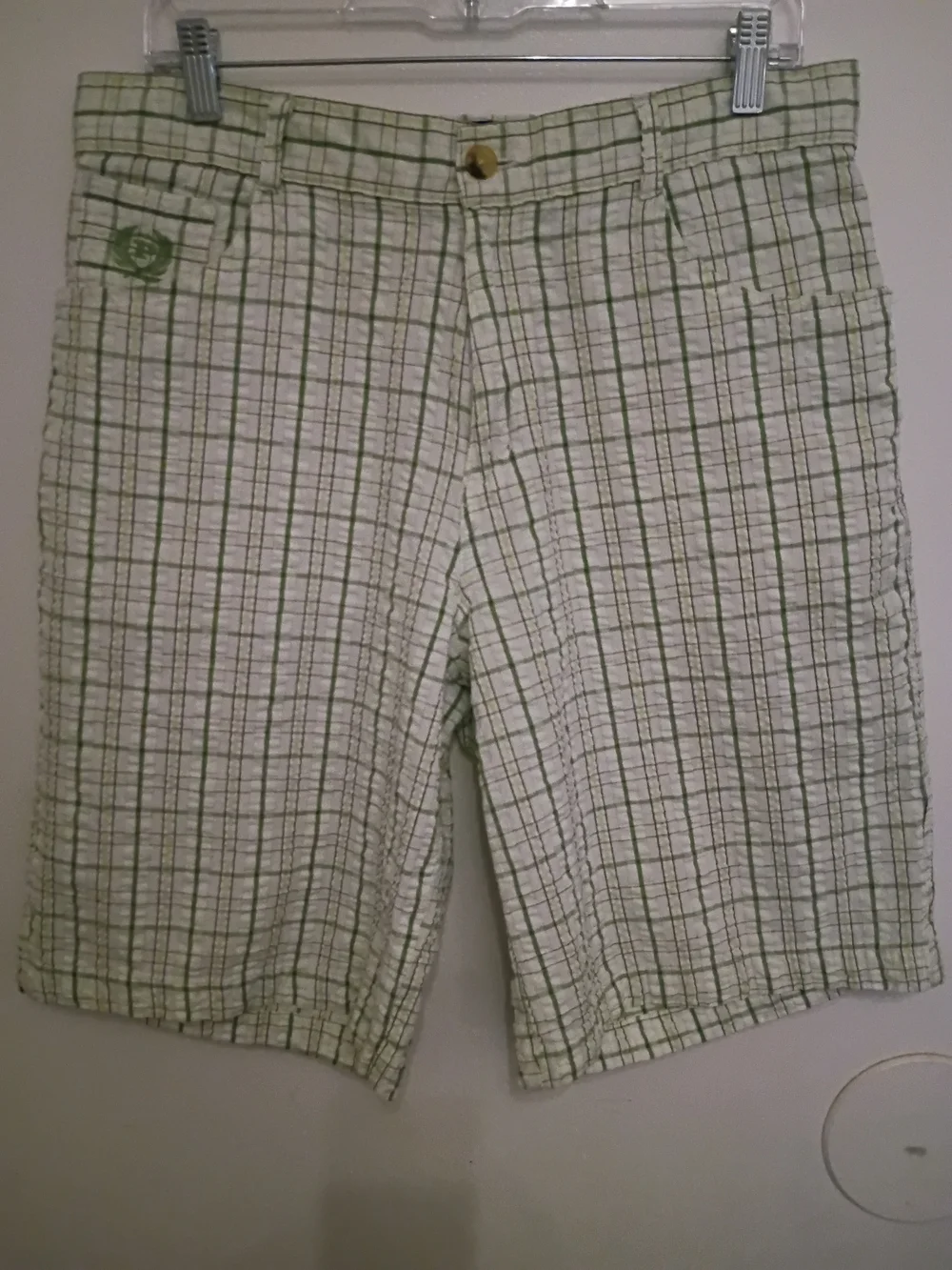 Phat‎ Farm Green and White Plaid Seersucker Men’s Flat Front Shorts  Y2K Sz 32